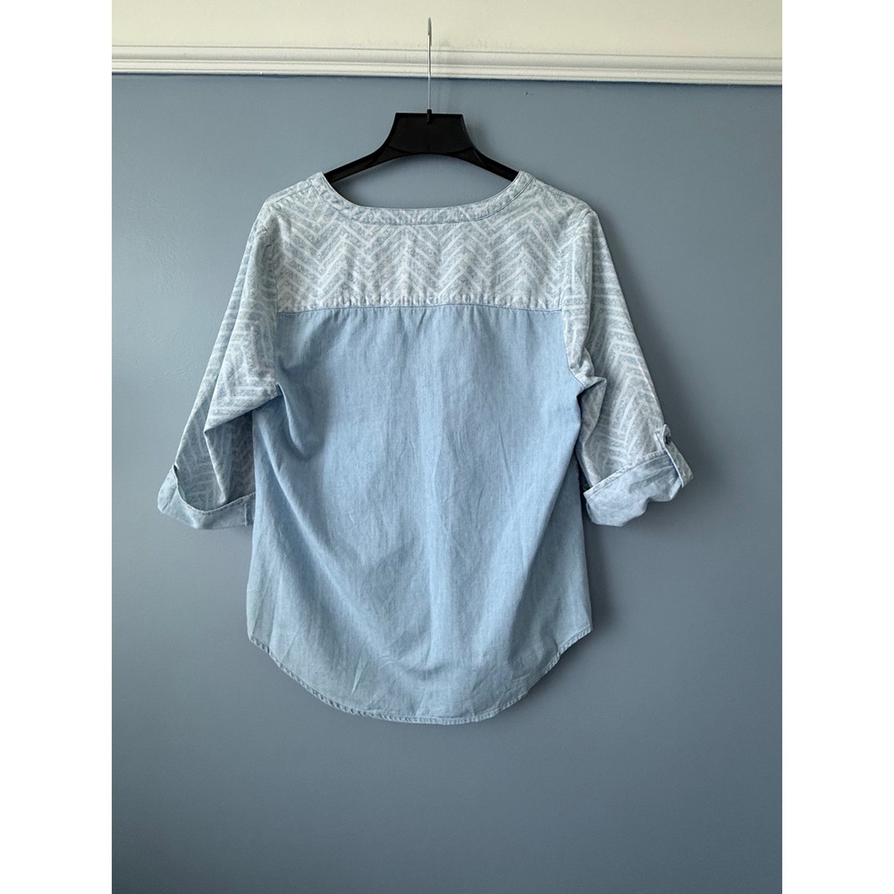 Chico's Blue Patterned Cotton Tunic Hi-Low 3/4 Sleeve Front Pockets Size 1 (M/8) - Picture 12 of 13